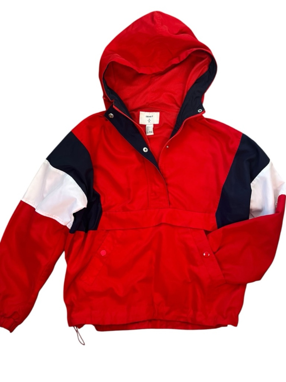 Retro Windbreaker Hooded Jacket Womens Small Red White Blue Sporty Y2K Spring